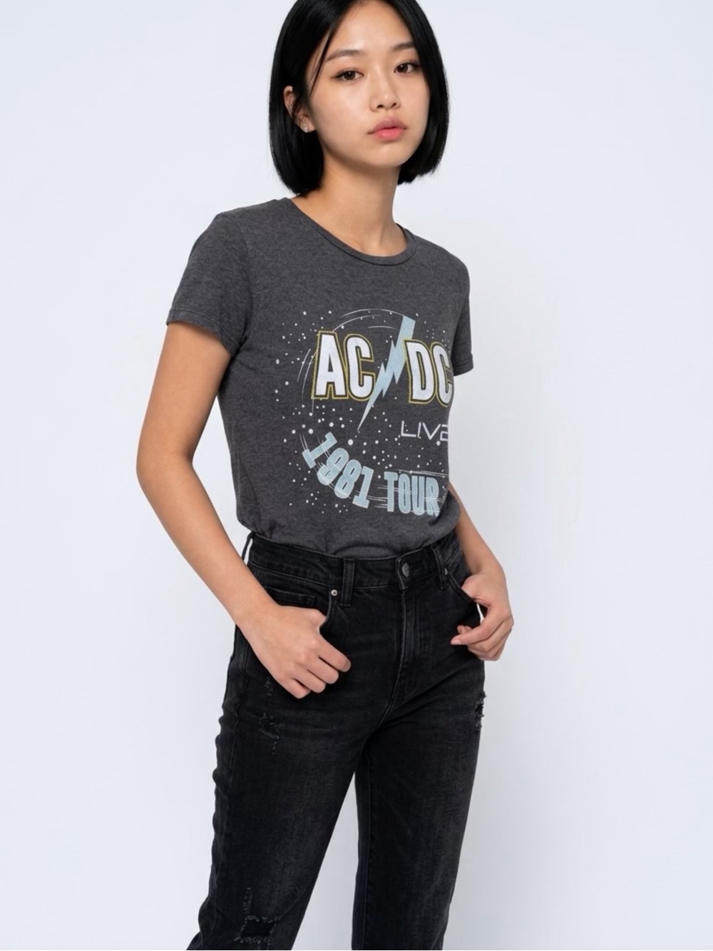 AC/DC Charcoal Gray 1981 Tour Graphic Tee - Women's